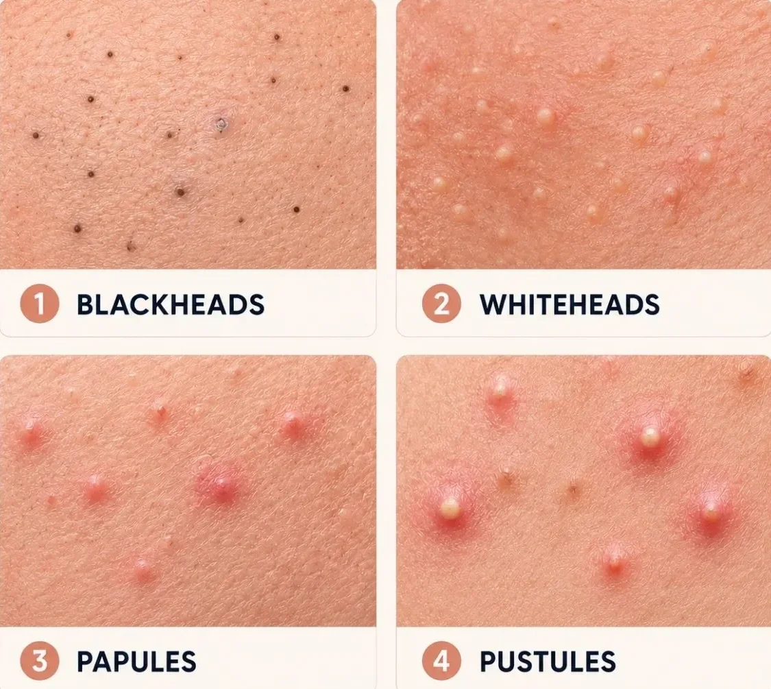 Different types of acne and pimples