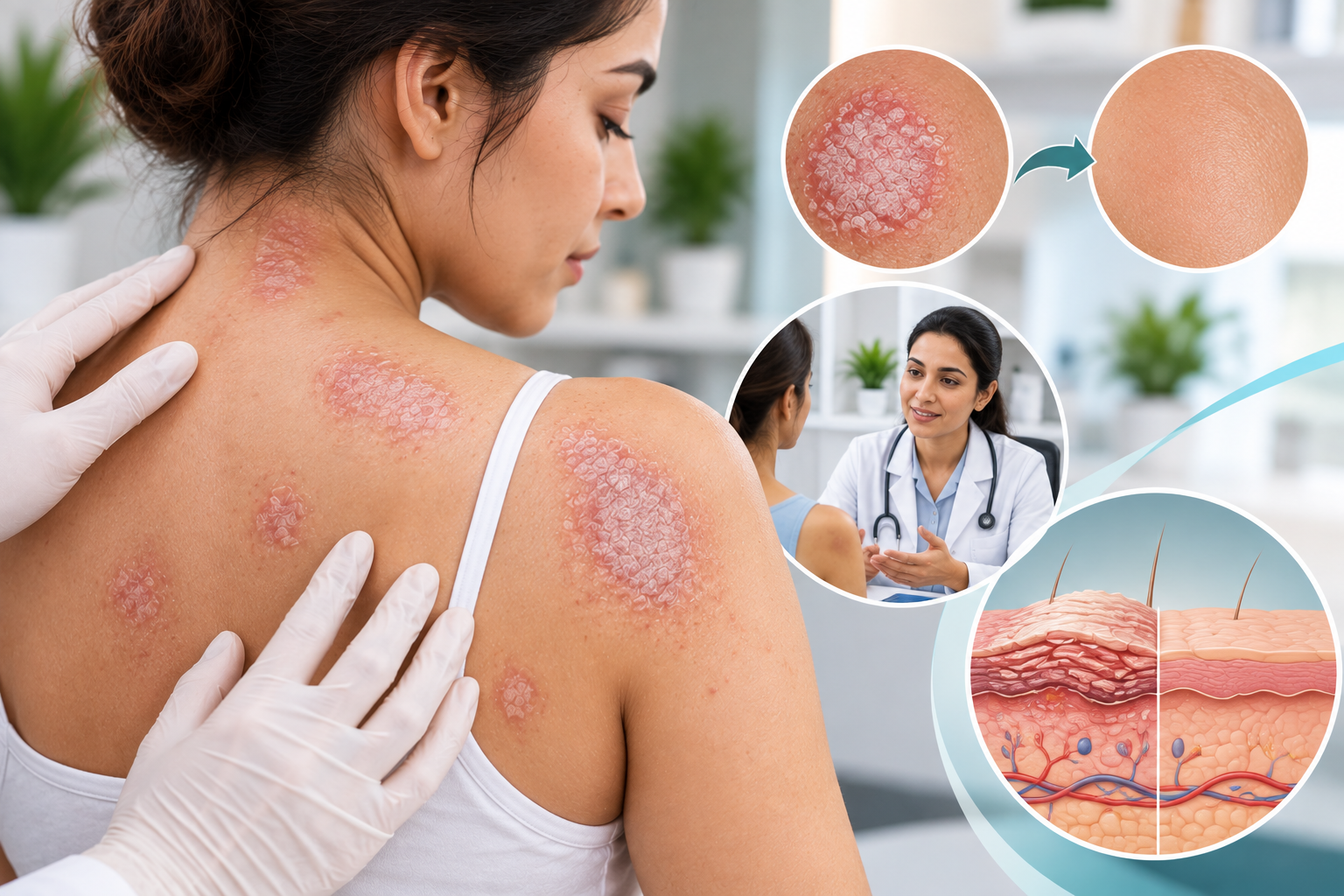 Psoriasis skin condition and scaly skin patches